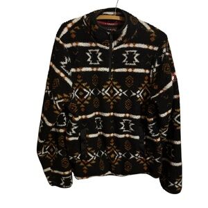 Moose Knuckles Black and Brown Patterned Zip-Up Sweater